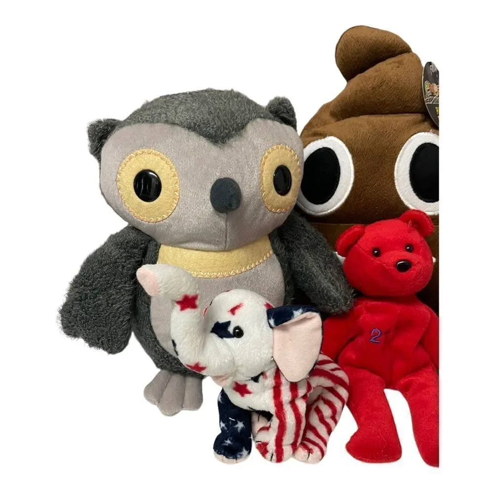 Plush Lot Stuffed Animals Owl Poop Frog Bear Bunny Elephant